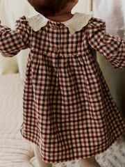 Berry/ Cream Gingham Baby Dress and Waistcoat 2 Piece Set (0mths-2yrs) - Image 5 of 14