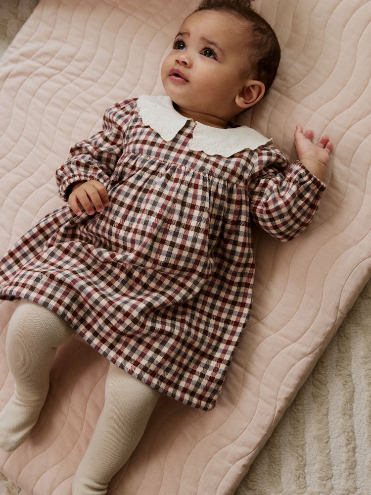 Buy Berry/ Cream Gingham Baby Dress and Waistcoat Piece Set
