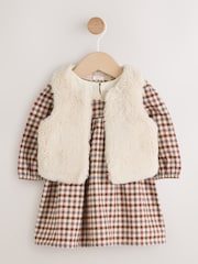 Berry/ Cream Gingham Baby Dress and Waistcoat 2 Piece Set (0mths-2yrs) - Image 7 of 14