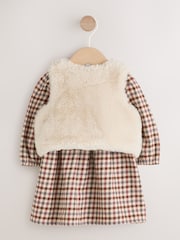 Berry/ Cream Gingham Baby Dress and Waistcoat 2 Piece Set (0mths-2yrs) - Image 9 of 14