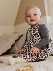 Leopardenmuster, Anthrazit - Baby Langarm-Schürzen-Body und Strumpfhose im Set aus Cord (0 Monate bis 2 Jahre) - Bild 1 von 15