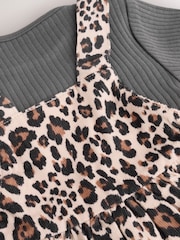 Leopardenmuster, Anthrazit - Baby Langarm-Schürzen-Body und Strumpfhose im Set aus Cord (0 Monate bis 2 Jahre) - Bild 12 von 15