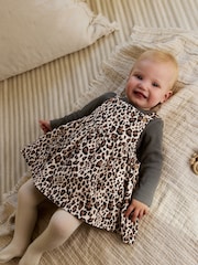 Leopardenmuster, Anthrazit - Baby Langarm-Schürzen-Body und Strumpfhose im Set aus Cord (0 Monate bis 2 Jahre) - Bild 2 von 15