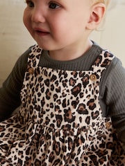 Leopardenmuster, Anthrazit - Baby Langarm-Schürzen-Body und Strumpfhose im Set aus Cord (0 Monate bis 2 Jahre) - Bild 3 von 15