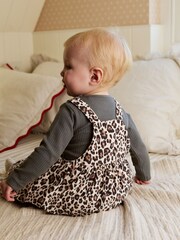 Leopardenmuster, Anthrazit - Baby Langarm-Schürzen-Body und Strumpfhose im Set aus Cord (0 Monate bis 2 Jahre) - Bild 4 von 15