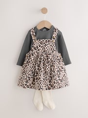 Leopardenmuster, Anthrazit - Baby Langarm-Schürzen-Body und Strumpfhose im Set aus Cord (0 Monate bis 2 Jahre) - Bild 6 von 15