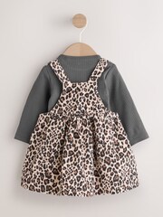 Leopardenmuster, Anthrazit - Baby Langarm-Schürzen-Body und Strumpfhose im Set aus Cord (0 Monate bis 2 Jahre) - Bild 8 von 15