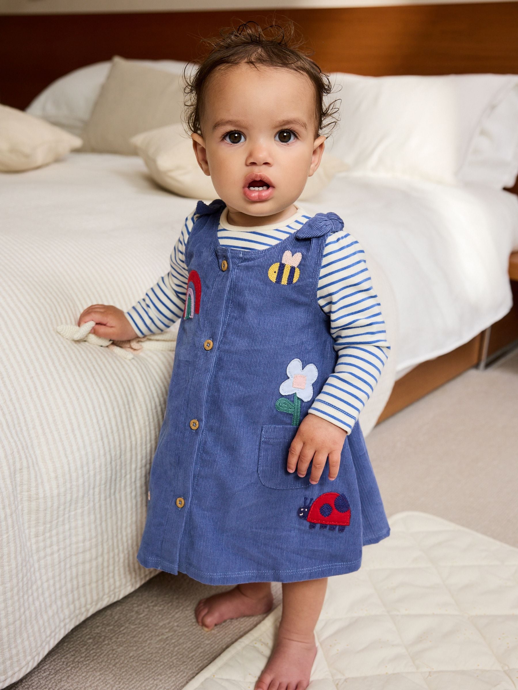 Blue Character Baby Cord Long Sleeve Bodysuit and Pinafore Dress with Tights Set (0mths-2yrs)