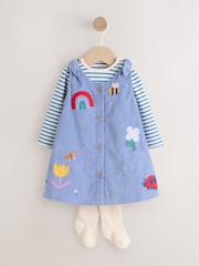 Blue Character Baby Cord Long Sleeve Bodysuit and Pinafore Dress with Tights Set (0mths-2yrs) - Image 5 of 18
