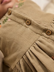 Olive Green Embroidered Baby Cord Pinafore Long Sleeve Bodysuit & Tights Set (0mths-2yrs) - Image 3 of 3