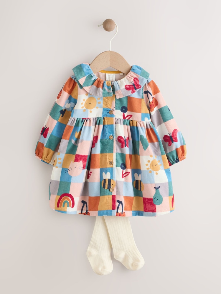 Red/Blue Character Check - Baby Cord Dress with Tights 2 Piece Set (0mths-2yrs) - Imagen 1 de 7 Red/Blue Character Check - Baby Cord Dress with Tights 2 Piece Set (0mths-2yrs) - Imagen 1 de 7
