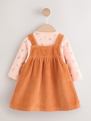 Orange Ditsy Baby Cord Pinafore Dress and Long Sleeve Bodysuit 2 Piece Set (0mths-2yrs) - Image 3 of 10