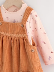 Orange Ditsy Baby Cord Pinafore Dress and Long Sleeve Bodysuit 2 Piece Set (0mths-2yrs) - Image 4 of 10