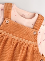 Orange Ditsy Baby Cord Pinafore Dress and Long Sleeve Bodysuit 2 Piece Set (0mths-2yrs) - Image 5 of 10