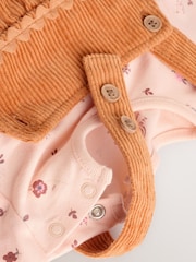 Orange Ditsy Baby Cord Pinafore Dress and Long Sleeve Bodysuit 2 Piece Set (0mths-2yrs) - Image 6 of 10