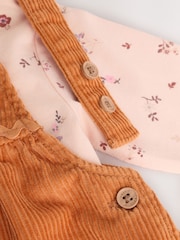 Orange Ditsy Baby Cord Pinafore Dress and Long Sleeve Bodysuit 2 Piece Set (0mths-2yrs) - Image 7 of 10