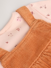 Orange Ditsy Baby Cord Pinafore Dress and Long Sleeve Bodysuit 2 Piece Set (0mths-2yrs) - Image 9 of 10