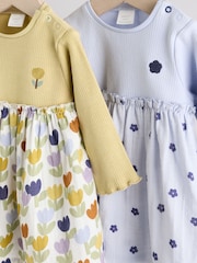 Blue/Green Flower Baby Jersey Dresses 2 Pack (0mths-2yrs) - Image 10 of 14
