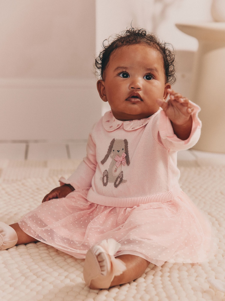 Pink Bunny Baby Knitted Twofer Dress (0mths-2yrs) - Image 1 of 10