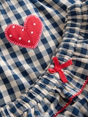 Navy Blue Gingham Heart Baby Long Sleeve 100% Cotton Dress with Knickers (0mths-2yrs) - Image 11 of 12