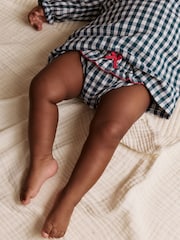 Navy Blue Gingham Heart Baby Long Sleeve 100% Cotton Dress with Knickers (0mths-2yrs) - Image 5 of 12
