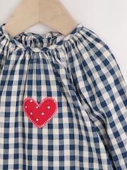 Navy Blue Gingham Heart Baby Long Sleeve 100% Cotton Dress with Knickers (0mths-2yrs) - Image 9 of 12