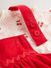 Red Bow Baby Cord Pinafore Long Sleeve Bodysuit & Tights Set (0mths-2yrs) - Image 11 of 13