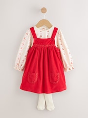 Red Bow Baby Cord Pinafore Long Sleeve Bodysuit & Tights Set (0mths-2yrs) - Image 5 of 13
