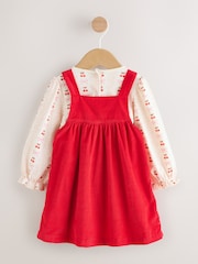 Red Bow Baby Cord Pinafore Long Sleeve Bodysuit & Tights Set (0mths-2yrs) - Image 6 of 13