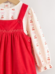 Red Bow Baby Cord Pinafore Long Sleeve Bodysuit & Tights Set (0mths-2yrs) - Image 8 of 13