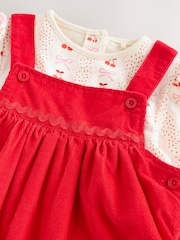 Red Bow Baby Cord Pinafore Long Sleeve Bodysuit & Tights Set (0mths-2yrs) - Image 9 of 13