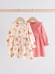 Cream Bear/ Red Cherry Gingham Baby Jersey Dresses 2 Pack (0mths-2yrs) - Image 1 of 9