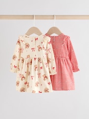 Cream Bear/ Red Cherry Gingham Baby Jersey Dresses 2 Pack (0mths-2yrs) - Image 2 of 9