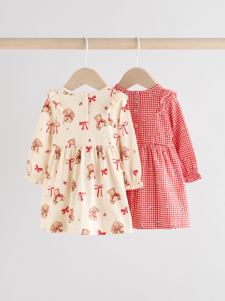 Cream Bear/ Red Cherry Gingham Baby Jersey Dresses 2 Pack (0mths-2yrs) - Image 2 of 9
