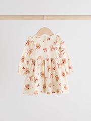 Cream Bear/ Red Cherry Gingham Baby Jersey Dresses 2 Pack (0mths-2yrs) - Image 4 of 9