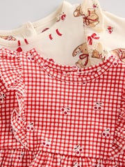 Cream Bear/ Red Cherry Gingham Baby Jersey Dresses 2 Pack (0mths-2yrs) - Image 7 of 9