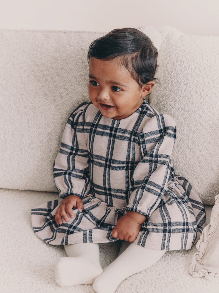 Pink Check Baby Long Sleeve Tiered Dress with Tights (0mths-2yrs) - Image 1 of 15 Pink Check Baby Long Sleeve Tiered Dress with Tights (0mths-2yrs) - Image 1 of 15