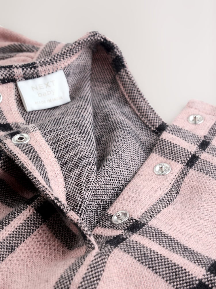 Buy Pink Check Baby Long Sleeve Tiered Dress with Tights (0mths