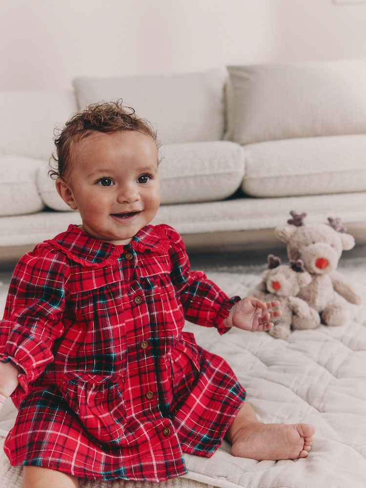 Red Check Baby Collar Long Sleeve Dress (0mths-2yrs) - Image 1 of 12