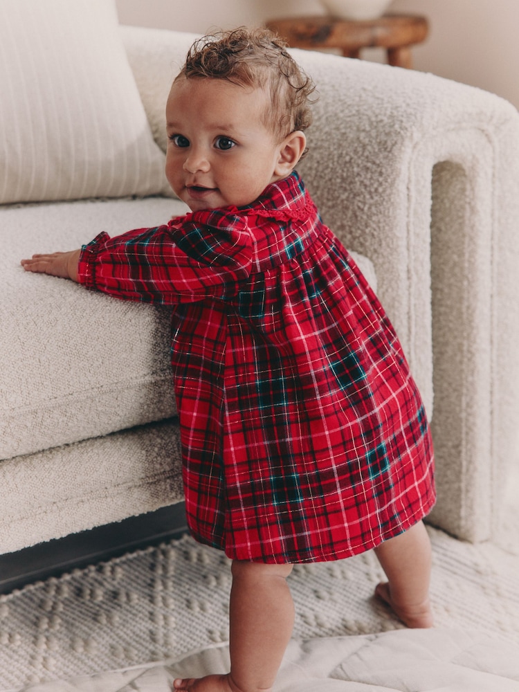 Red Check Baby Collar Long Sleeve Dress (0mths-2yrs) - Image 2 of 12