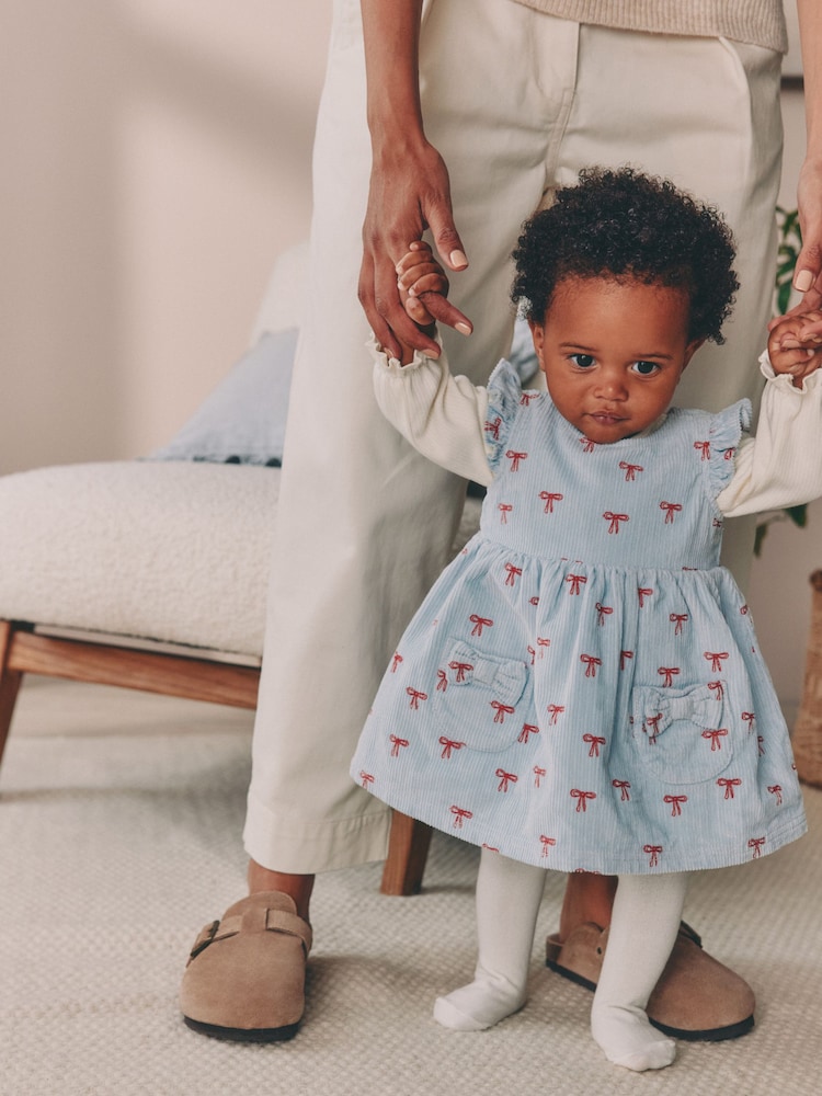 Blue Bow Baby Cord Pinafore Long Sleeve Bodysuit & Tights Set (0mths-2yrs) - Image 1 of 18 Blue Bow Baby Cord Pinafore Long Sleeve Bodysuit & Tights Set (0mths-2yrs) - Image 1 of 18