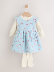 Blue Bow Baby Cord Pinafore Long Sleeve Bodysuit & Tights Set (0mths-2yrs) - Image 5 of 18