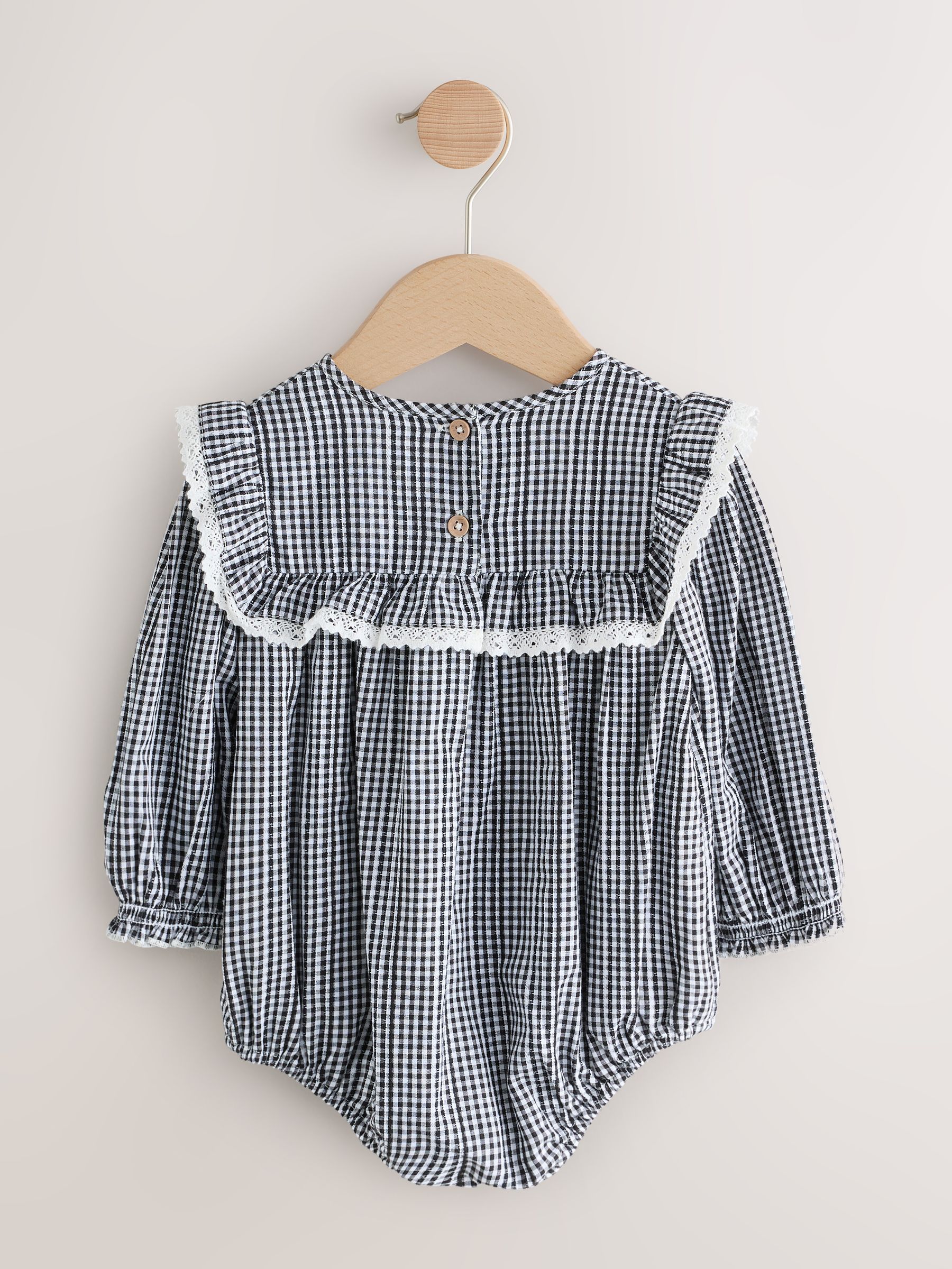 Buy Grey/ White Gingham Check Baby Bloomer Rompers Set 2 Piece