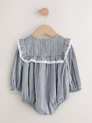 Grey/ White Gingham Check Bloomer Baby Rompers with Tights 2 Piece Set (0mths-3yrs) - Image 3 of 10
