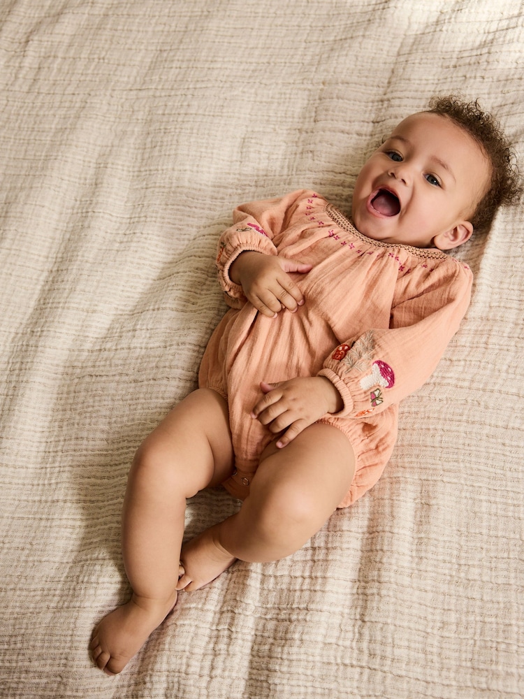 Tan Brown Embroidered Bloomer Baby Romper with Tights 2 Piece Set (0mths-3yrs) - Image 1 of 11 Tan Brown Embroidered Bloomer Baby Romper with Tights 2 Piece Set (0mths-3yrs) - Image 1 of 11