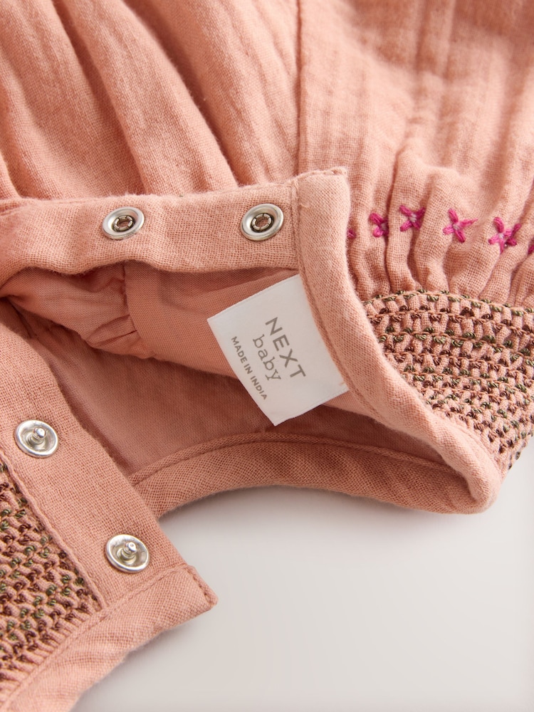 Tan Brown Embroidered Bloomer Baby Rompers with Tights 2 Piece Set (0mths-3yrs) - Image 10 of 10