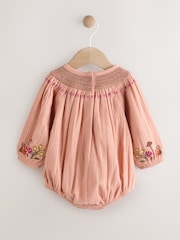 Tan Brown Embroidered Bloomer Baby Romper with Tights 2 Piece Set (0mths-3yrs) - Image 6 of 11