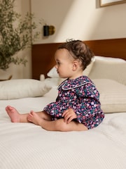 Navy Blue Ditsy Bloomer Baby Romper with Tights 2 Piece Set (0mths-3yrs) - Image 1 of 11
