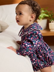 Navy Blue Ditsy Bloomer Baby Romper with Tights 2 Piece Set (0mths-3yrs) - Image 2 of 11