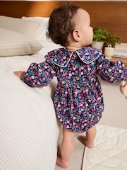 Navy Blue Ditsy Bloomer Baby Romper with Tights 2 Piece Set (0mths-3yrs) - Image 3 of 11